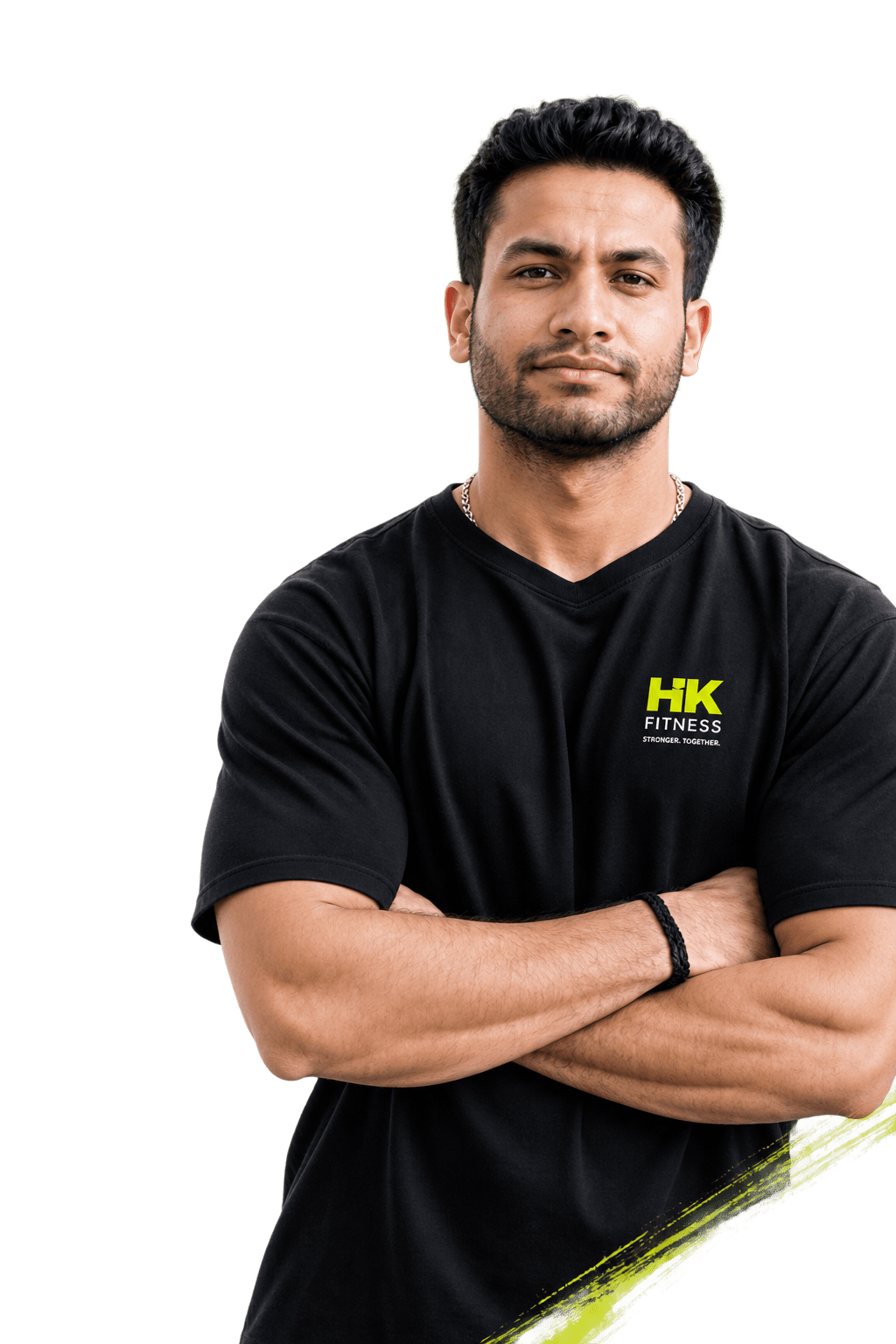 HK Fitness coach standing with folded arms